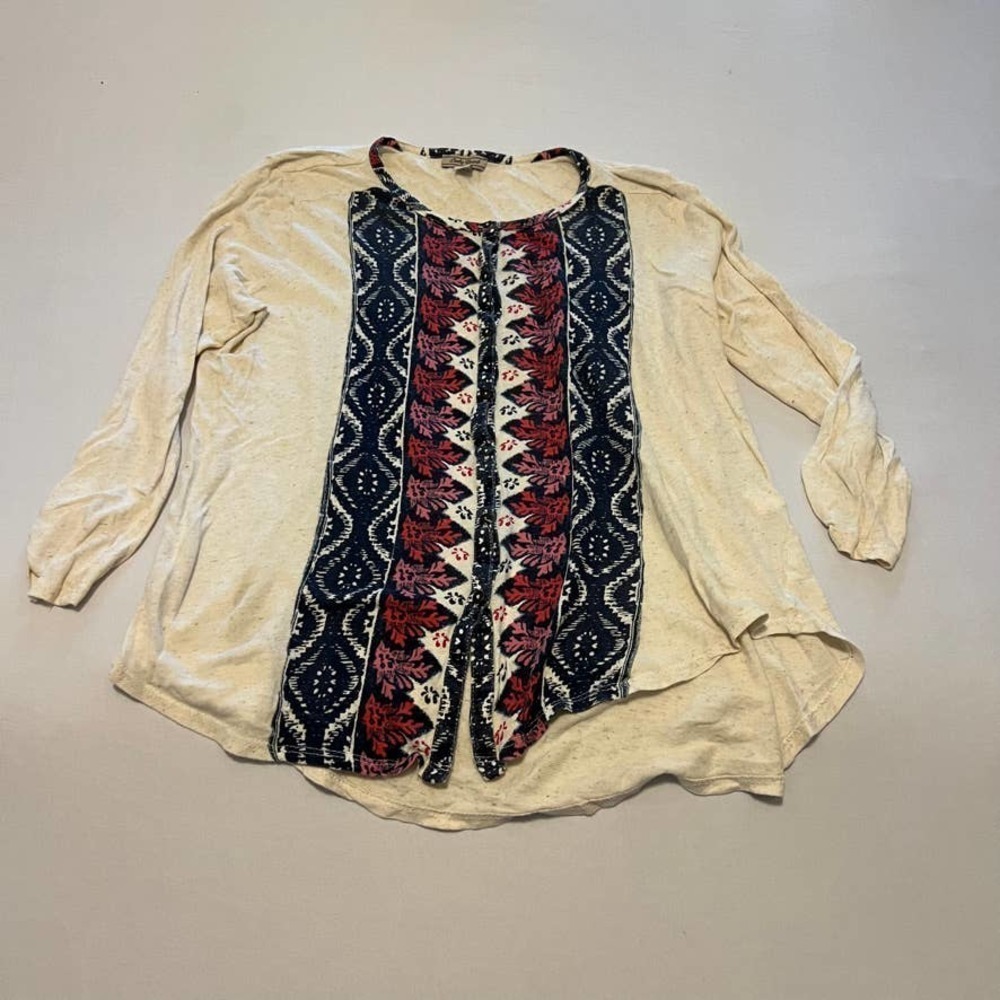 LUCKY Brand ivory button down with blue pink red print top L